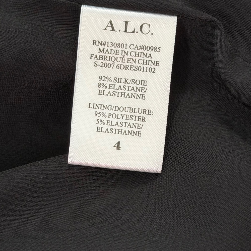 ALC Silk Mini Dress Floral VNeck Ruched Black Blue Long Sleeve Cocktail Sz 4 NWT - Picture 7 of 16